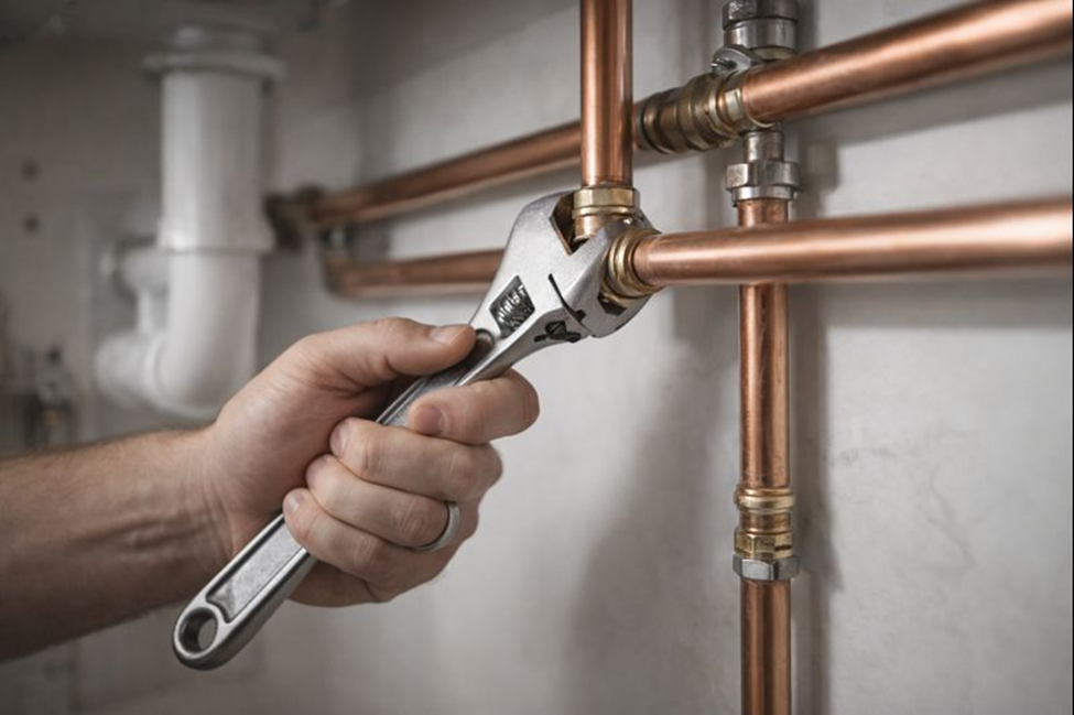 Plumber in Maineville OH 45039 fixing leak with professional tools - (513) 400-6401