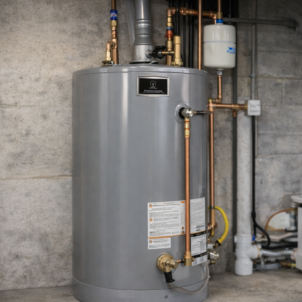 Center the tank + copper connections so it screams “clean professional install.”